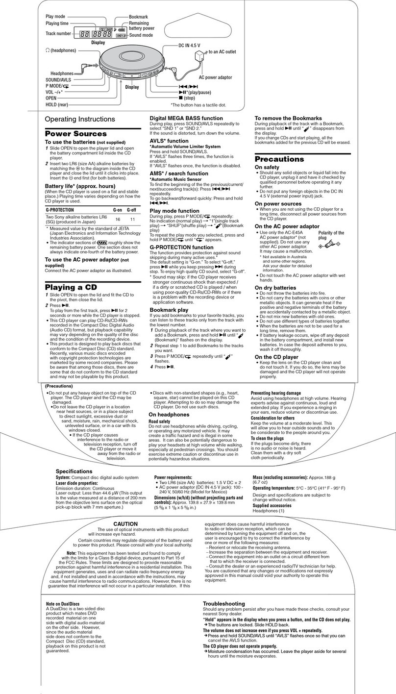 Sony CD Walkman D-EJ011 User manual