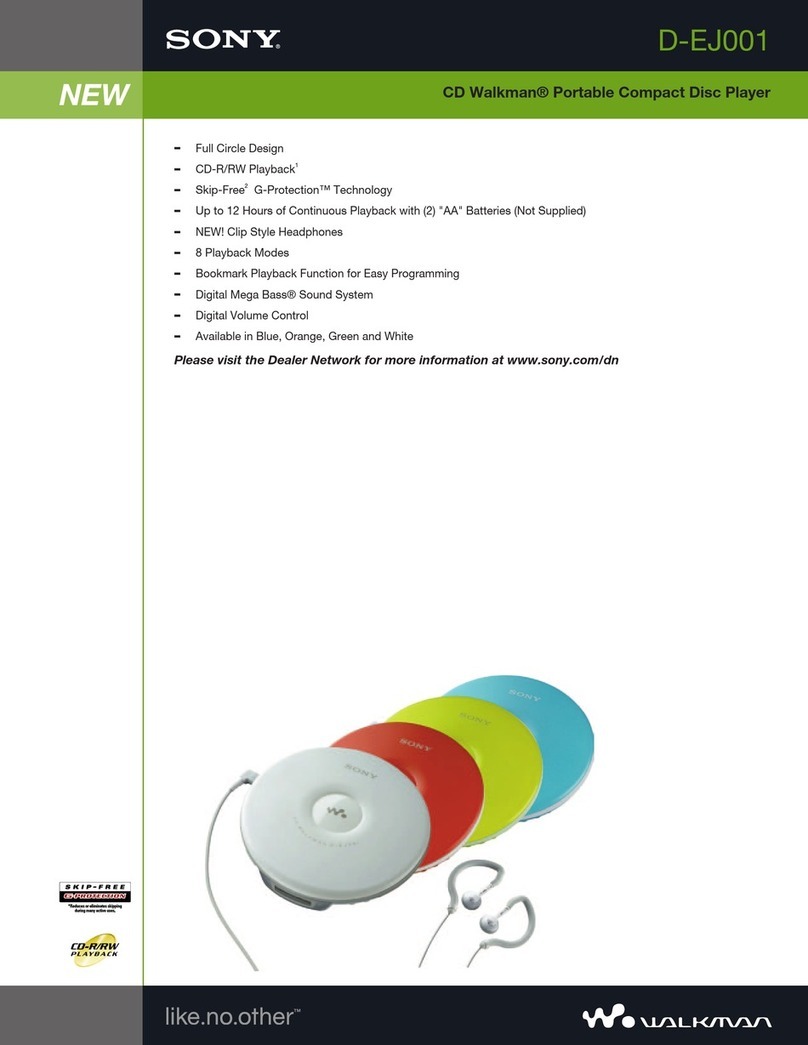 Sony CD Walkman D-EJ001 Specification sheet