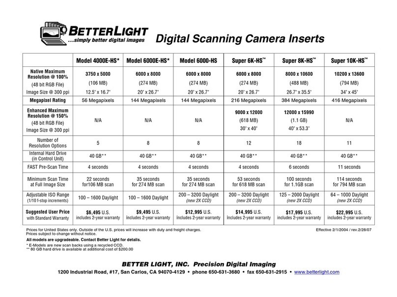 Better Light 4000E-HS Specifications