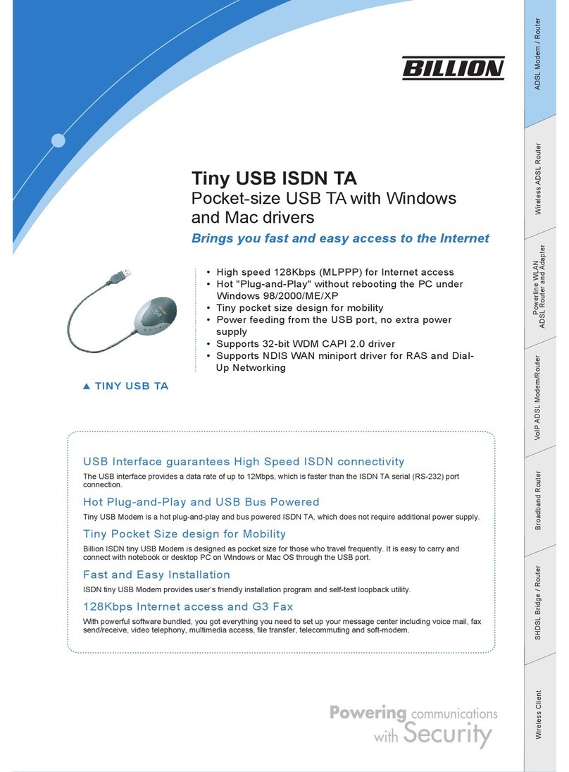Billion TINY USB TA Specifications