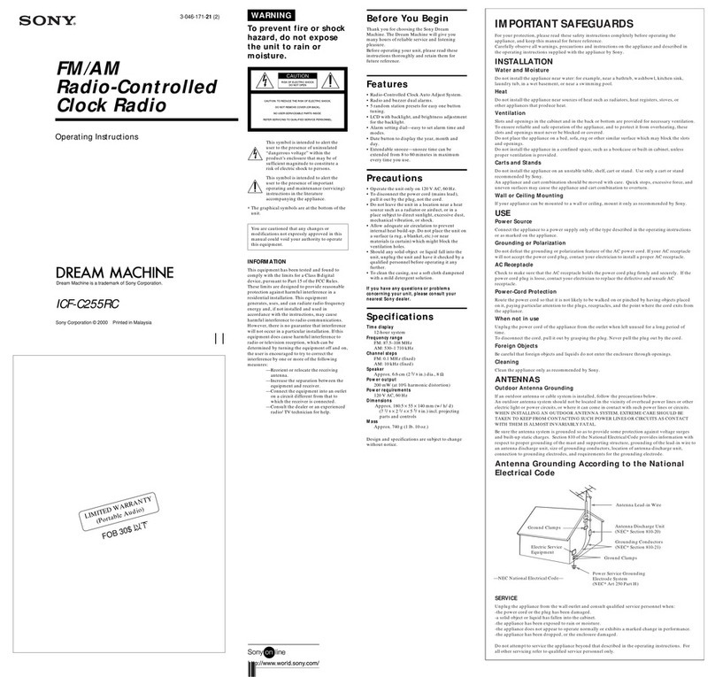 Sony ICF-C255RC - Auto Time Set Clock Radio User manual