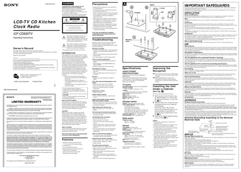 Sony Dream Machine ICF-CD555TV operating instructions