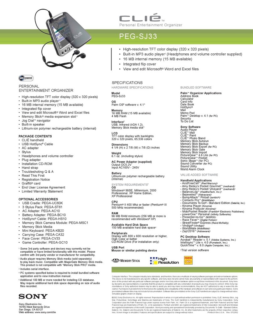 Sony PEG-SJ33 CLIE Handbook  (primary manual) User manual