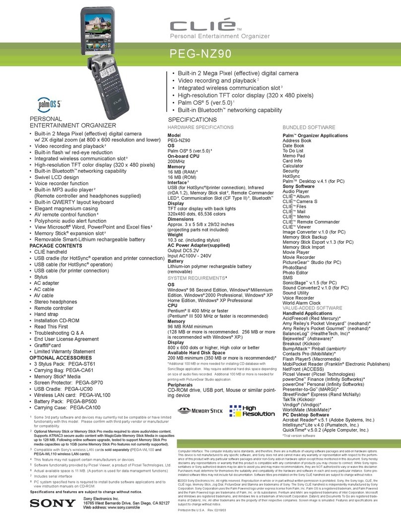 Sony PEG-NZ90 - Personal Entertainment Organizer User manual