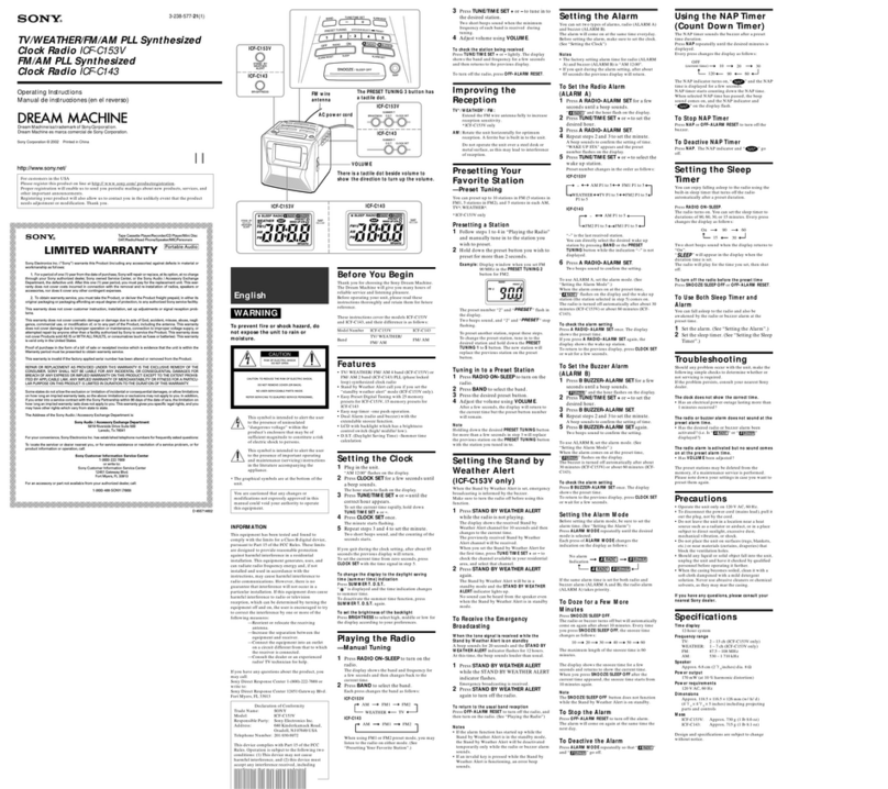 Sony ICF-C143 operating instructions