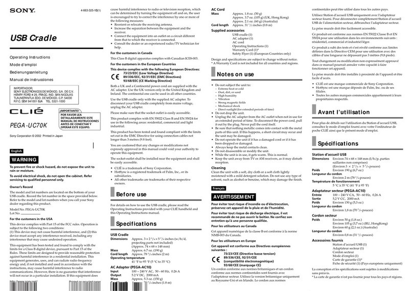 Sony PEGA-UC70K Operating Instructions  (primary... User manual