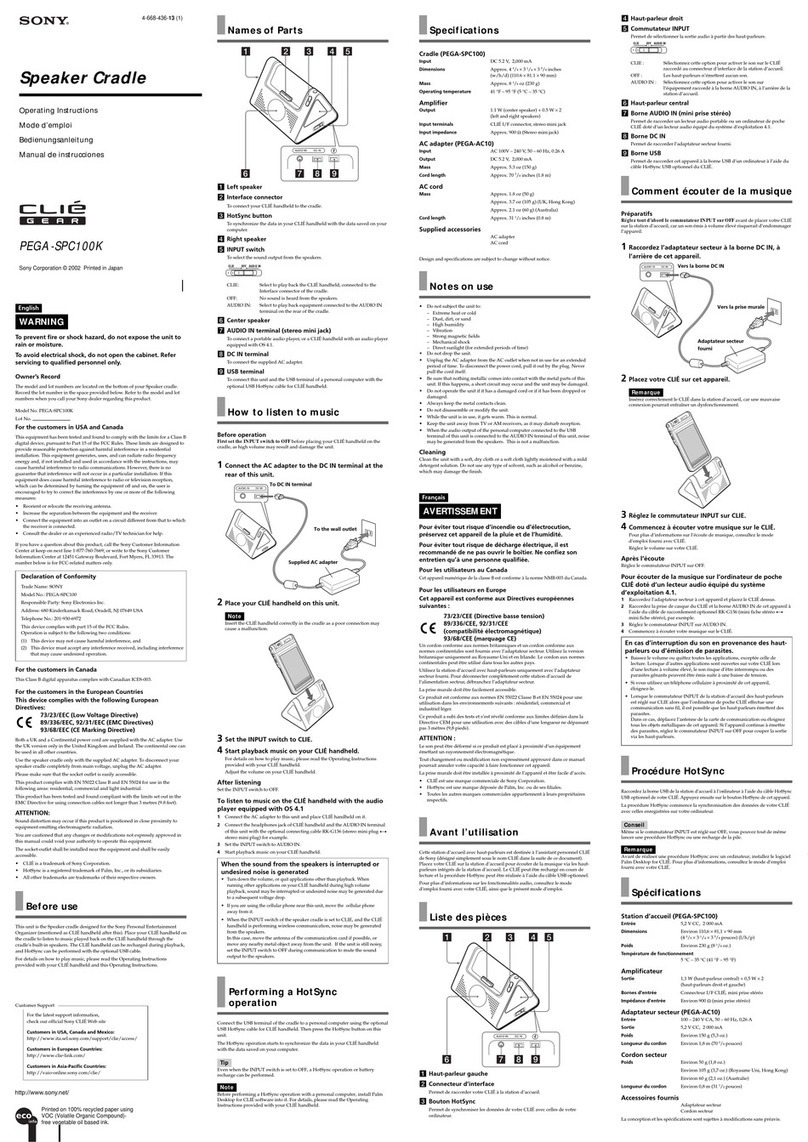 Sony PEGA-SPC100K Operating Instructions (primary... User manual Sony PEGA-SPC100K Operating Instructions (primary... User manual