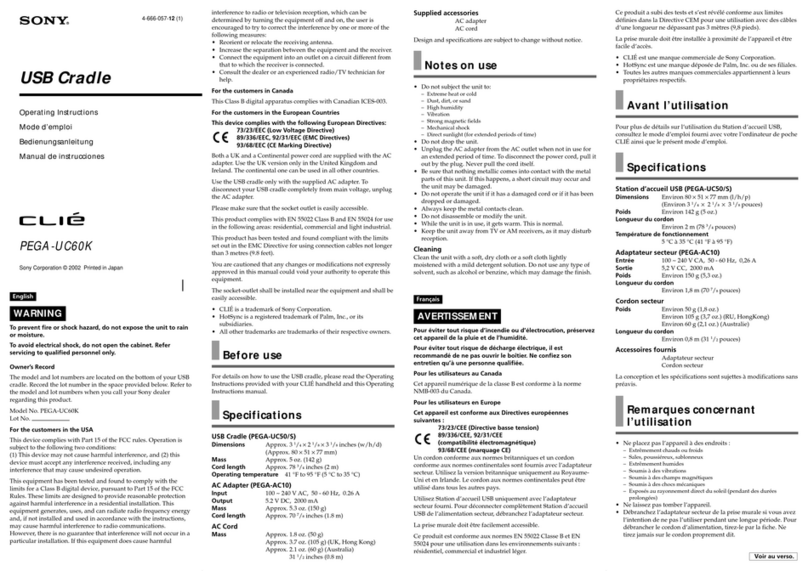 Sony PEGA-UC60K Operating Instructions  (primary... operating instructions