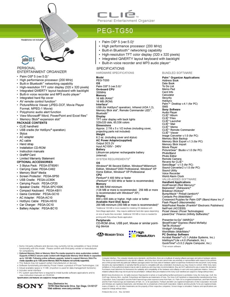 Sony PEG-TG50 - Personal Entertainment Organizer User manual