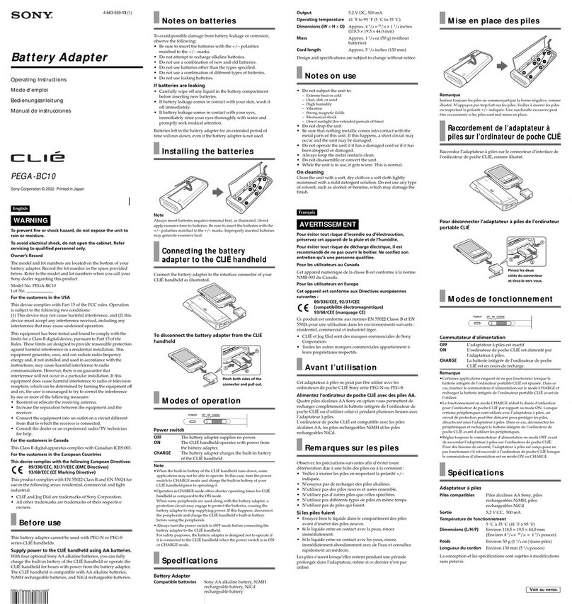 Sony PEGA-BC10 Operating Instructions (primary... operating instructions Sony PEGA-BC10 Operating Instructions (primary... operating instructions