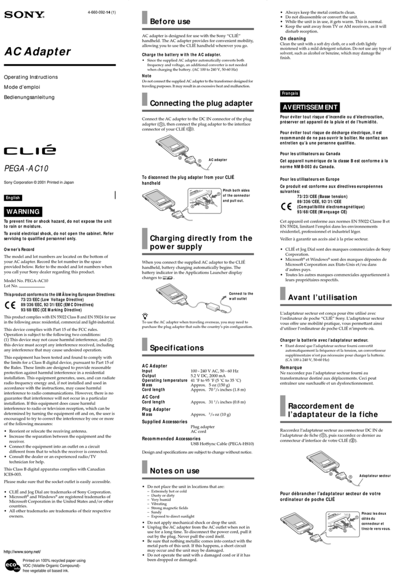 Sony PEGA-AC10 Operating Instructions  (primary... User manual