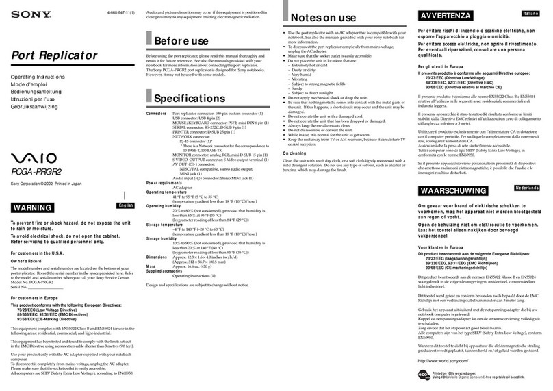 Sony Vaio PCGA-PRGR2 operating instructions