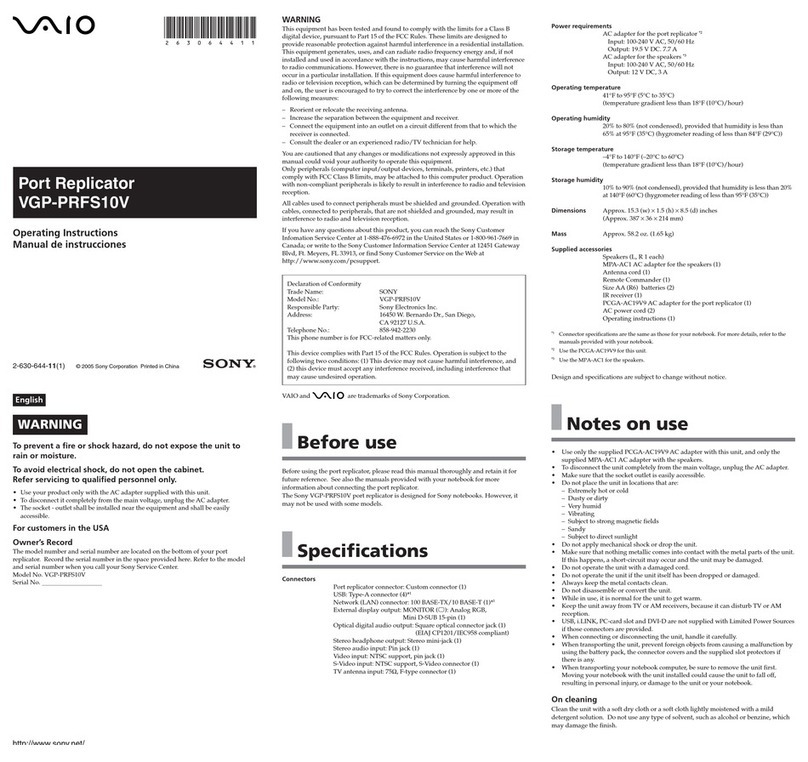 Sony Vaio VGP-PRFS10V User manual