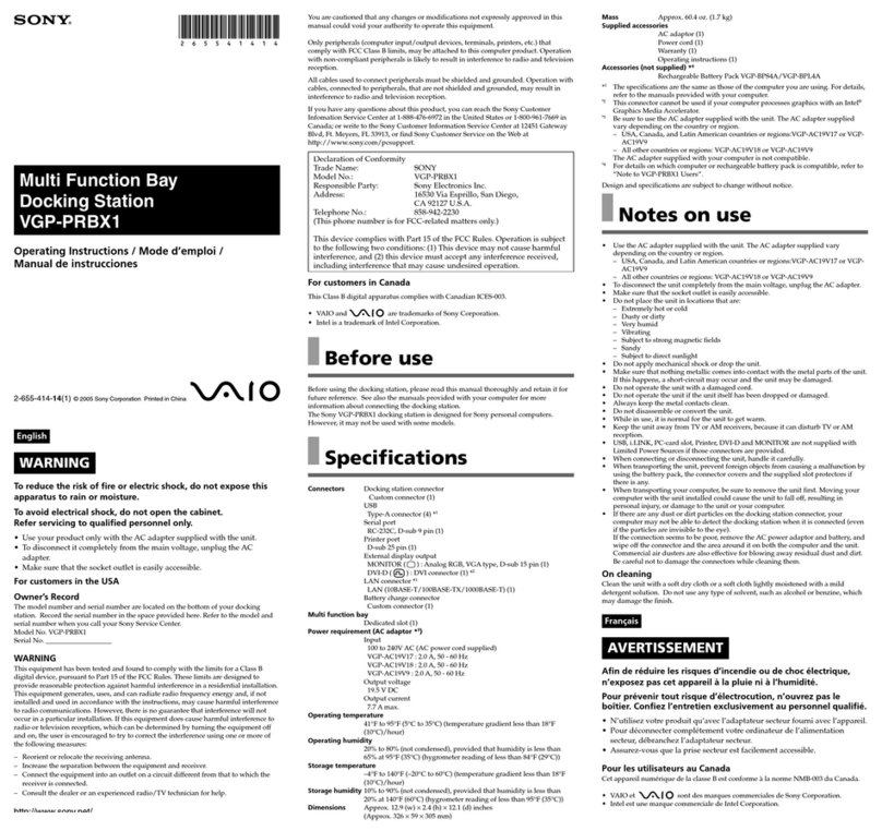 Sony Vaio VGP-PRBX1 User manual