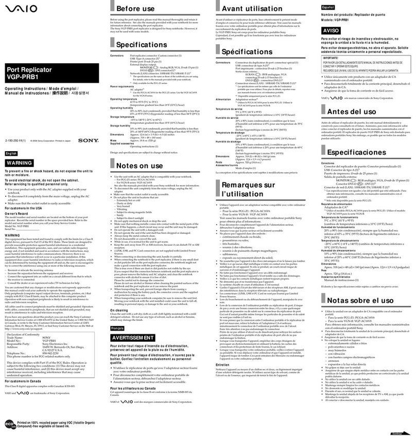 Sony Vaio VGP-PRB1 User manual