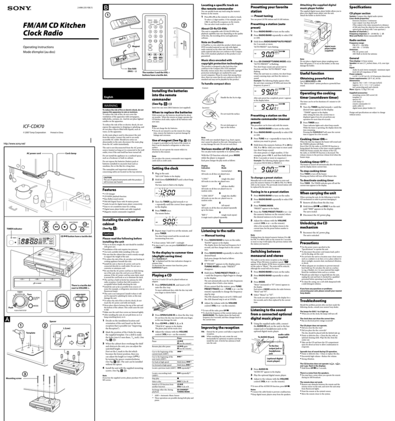 Sony ICF-CDK70 - Currently Not Available operating instructions