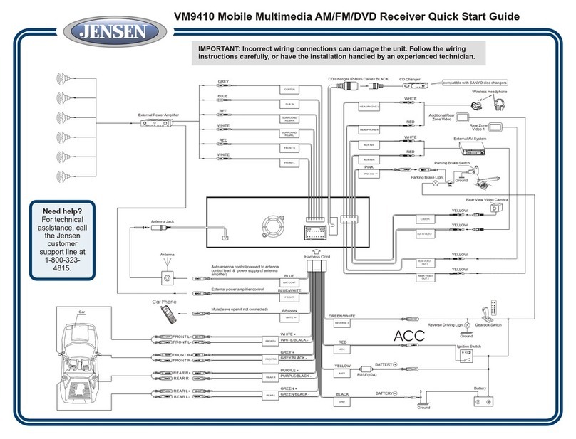 Jensen Mobile Multimedia AM/FM/DVD Receiver VM9410 quick start guide