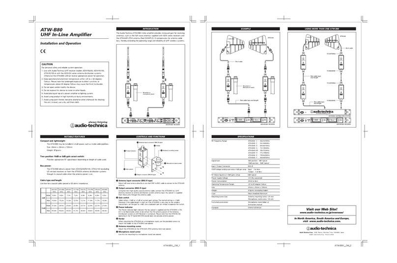 Audio Technica ATW-B80 Installation and operation Audio Technica ATW-B80 Installation and operation