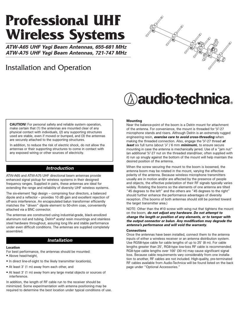 Audio Technica ATW-A65 Installation and operation