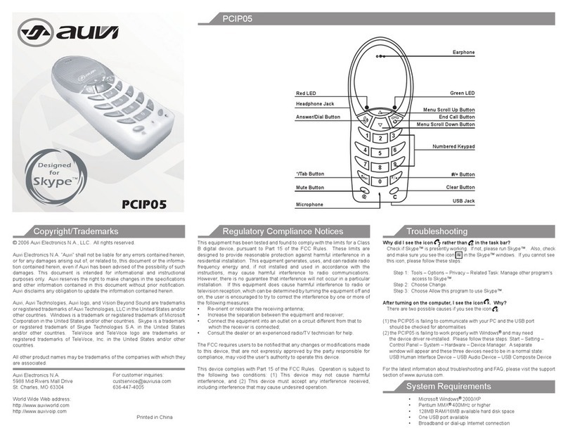 Auvi PCIP05 quick start guide