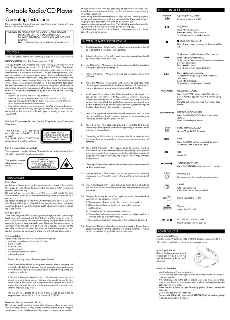 Audiovox CE148A operating instructions