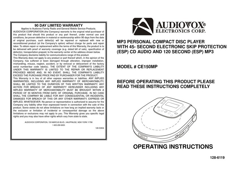 Audiovox CE150MP operating instructions