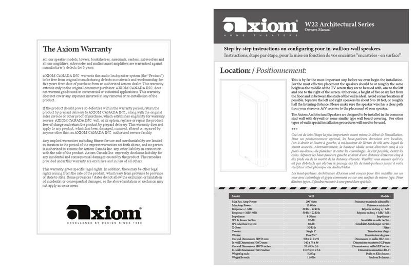 Axiom Audio Architectural W22 owner's manual