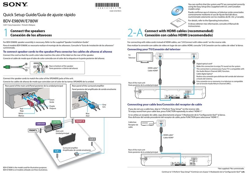 Sony BDV-E780W Quick setup guide