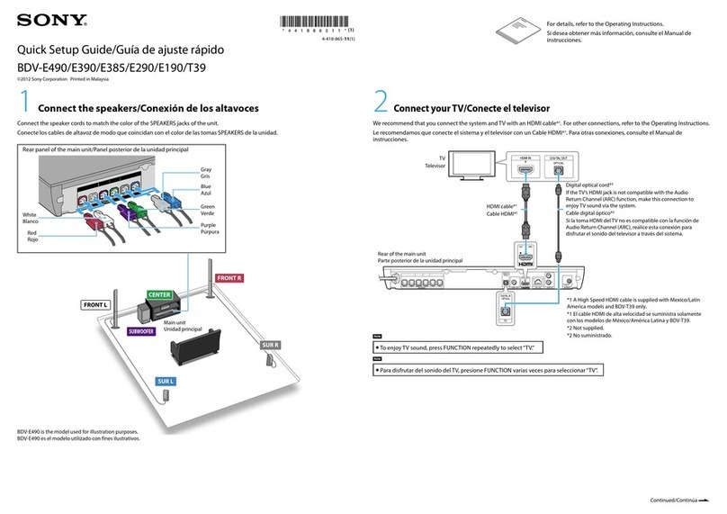 Sony BDV-E385 Quick setup guide