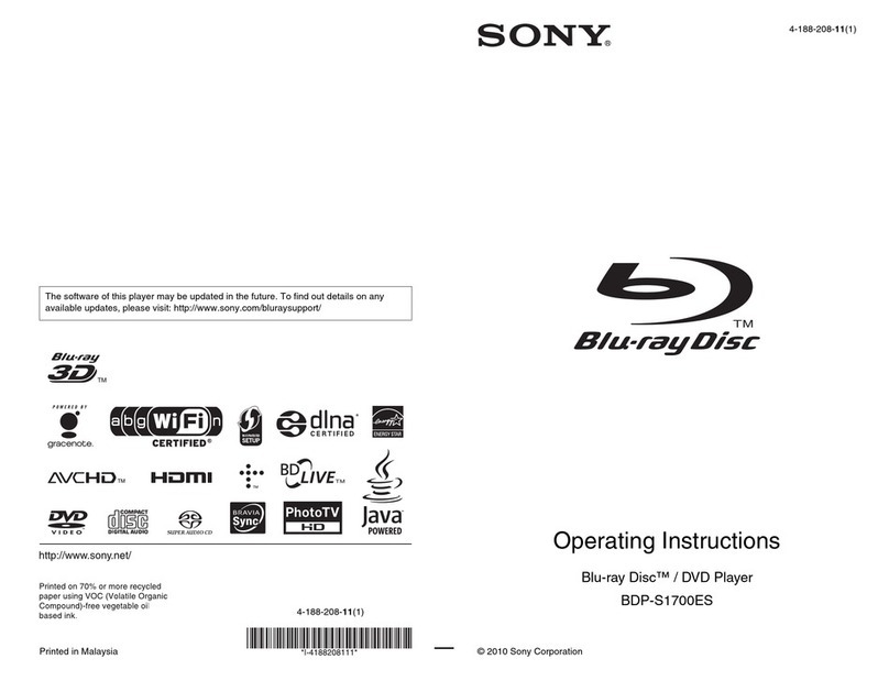 Sony BDP-S1700ES - Blu-ray Disc™ Player operating instructions