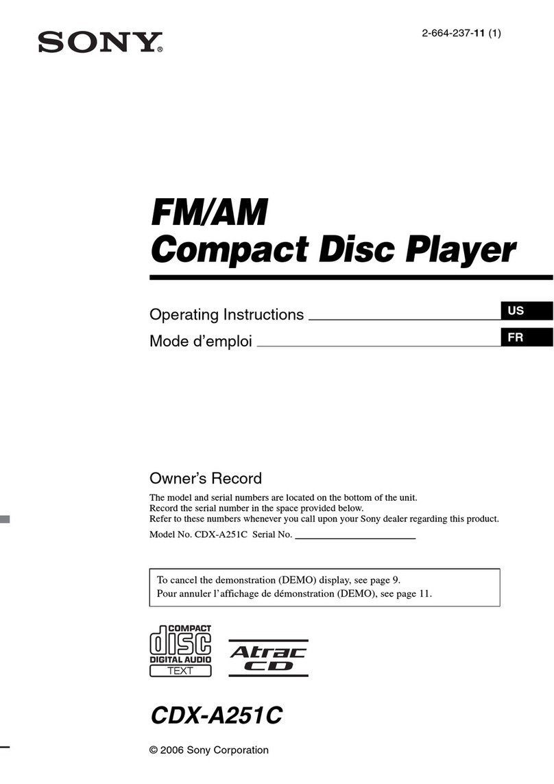 Sony CDX-A251C - Fm/am Compact Disc Player operating instructions