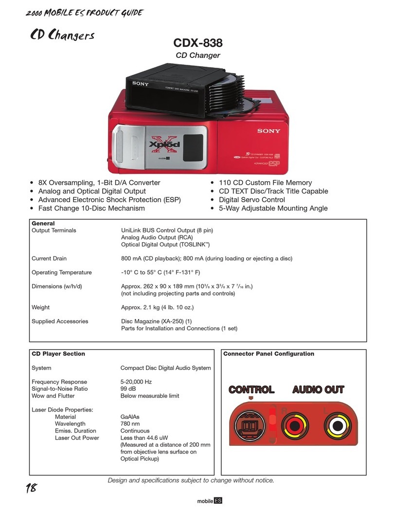 Sony CDX-838 - Compact Disc Changer System Specifications
