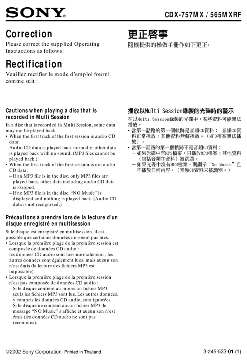 Sony CDX-565MXRF Operating Instruction correction: multi-session... Errata Sony CDX-565MXRF Operating Instruction correction: multi-session... Errata