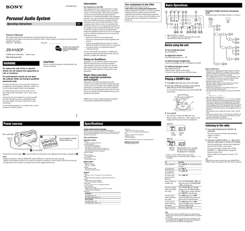 Sony ZS-H10CP operating instructions