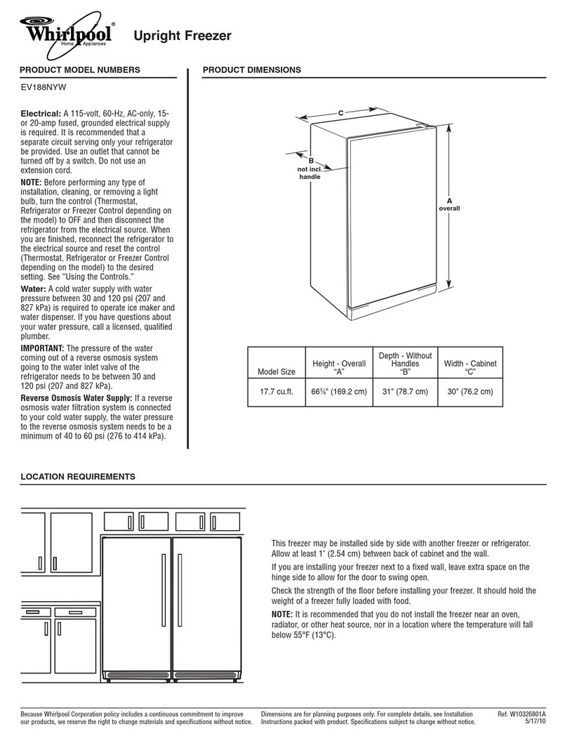 Whirlpool EV188NYW Series Product dimensions
