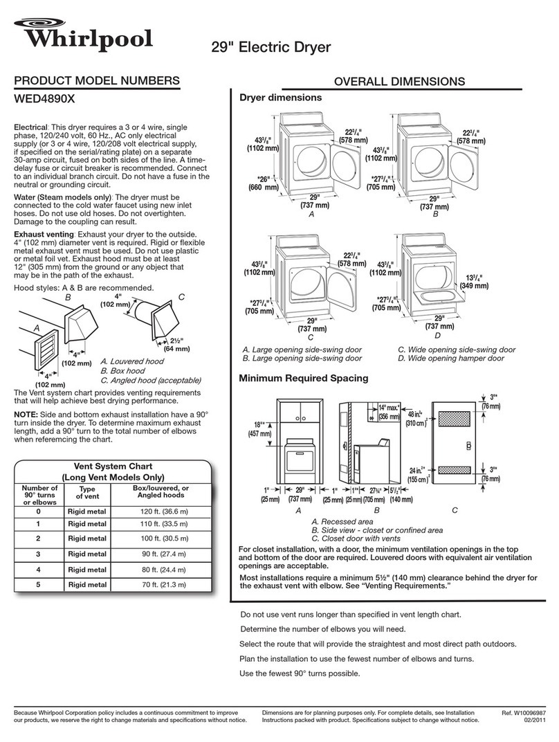 Whirlpool WED4890X Product dimensions