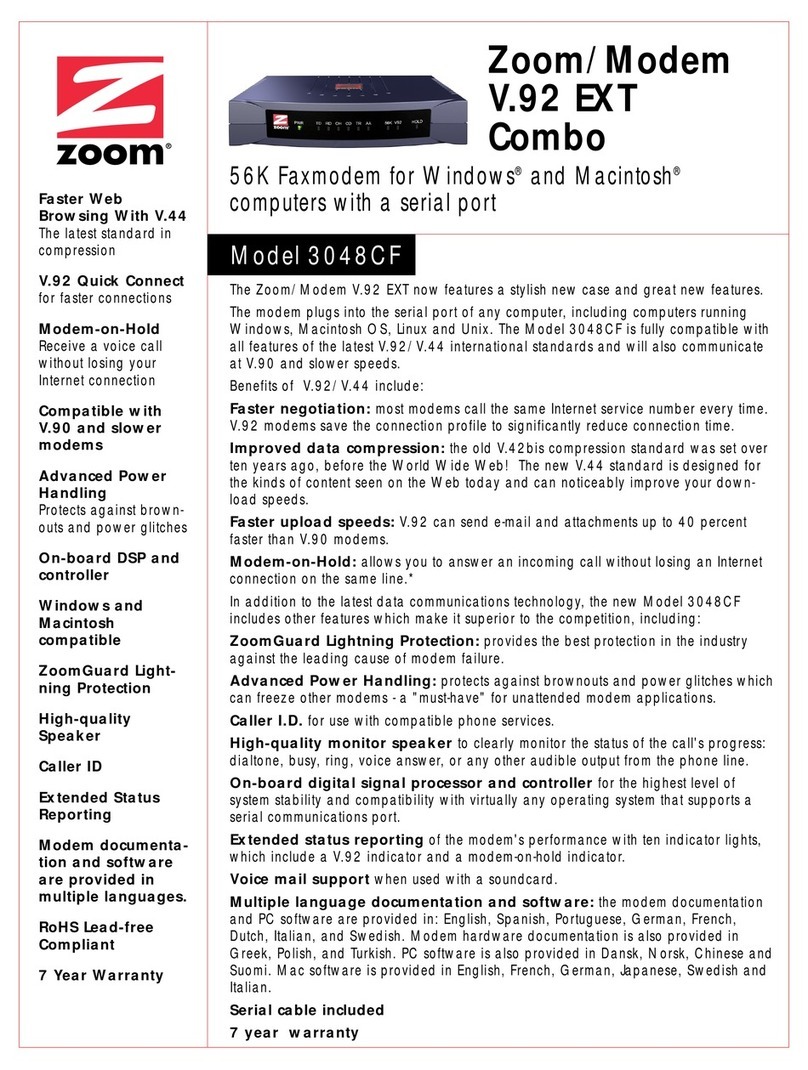 Zoom Modem V92 Ext 3048C User manual
