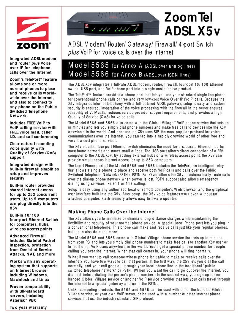 Zoom ADSL X5v 5565 Specifications
