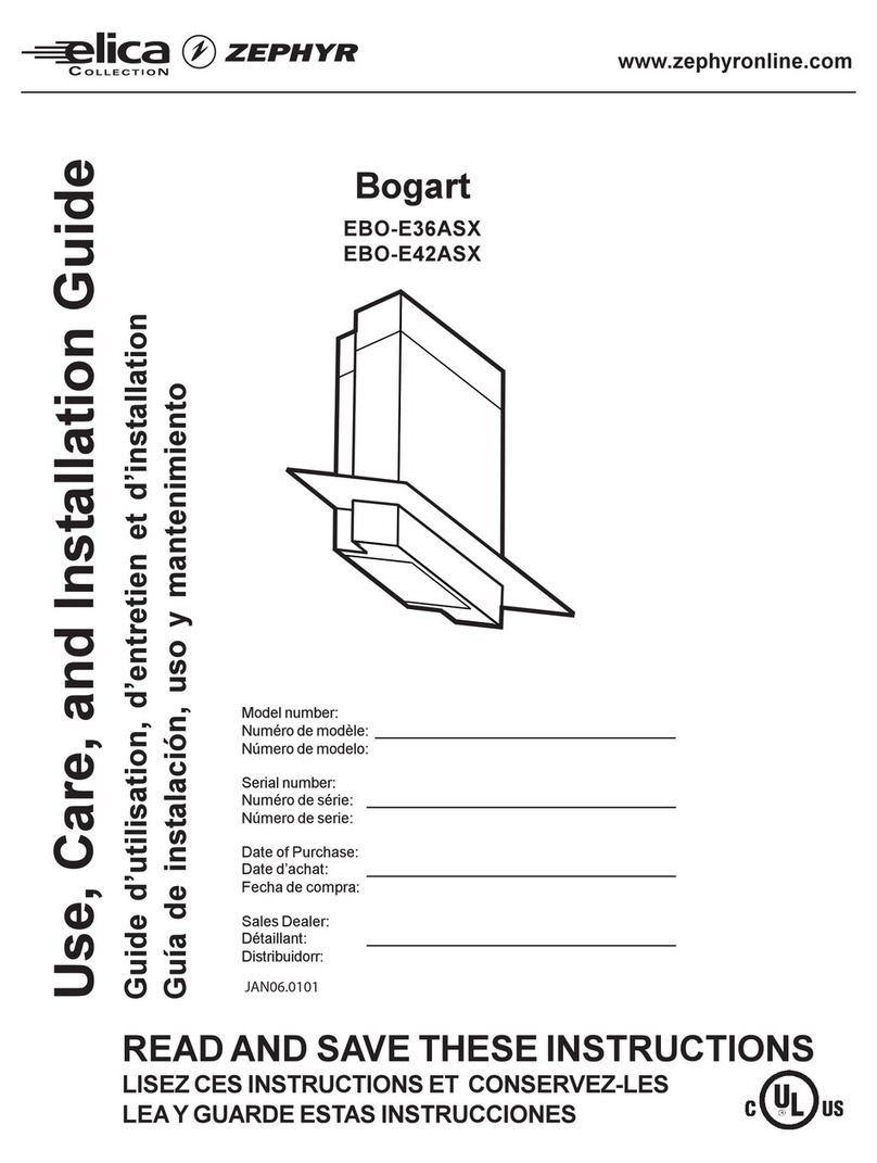 Zephyr Bogart EBO-E36ASX Use, care and installation guide