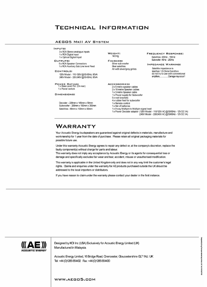 Acoustic Energy Aego P5 MkII owner's manual