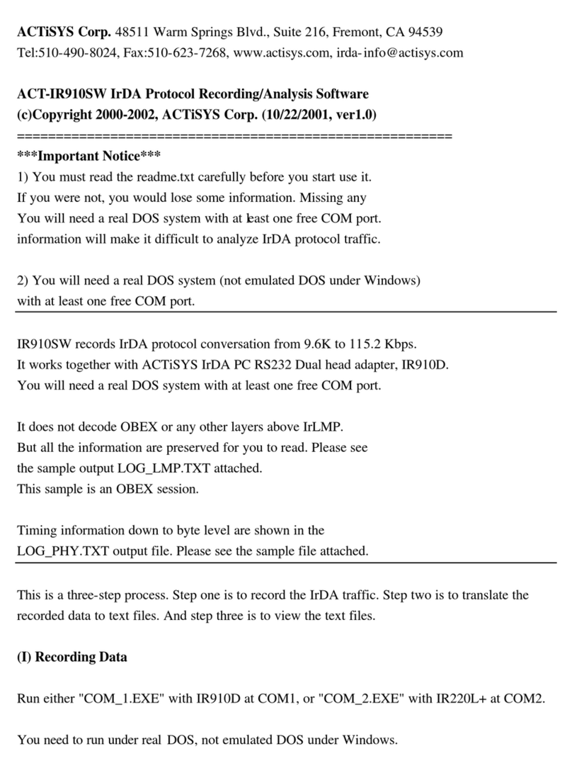 ACTiSYS IR8200L supplementary guide