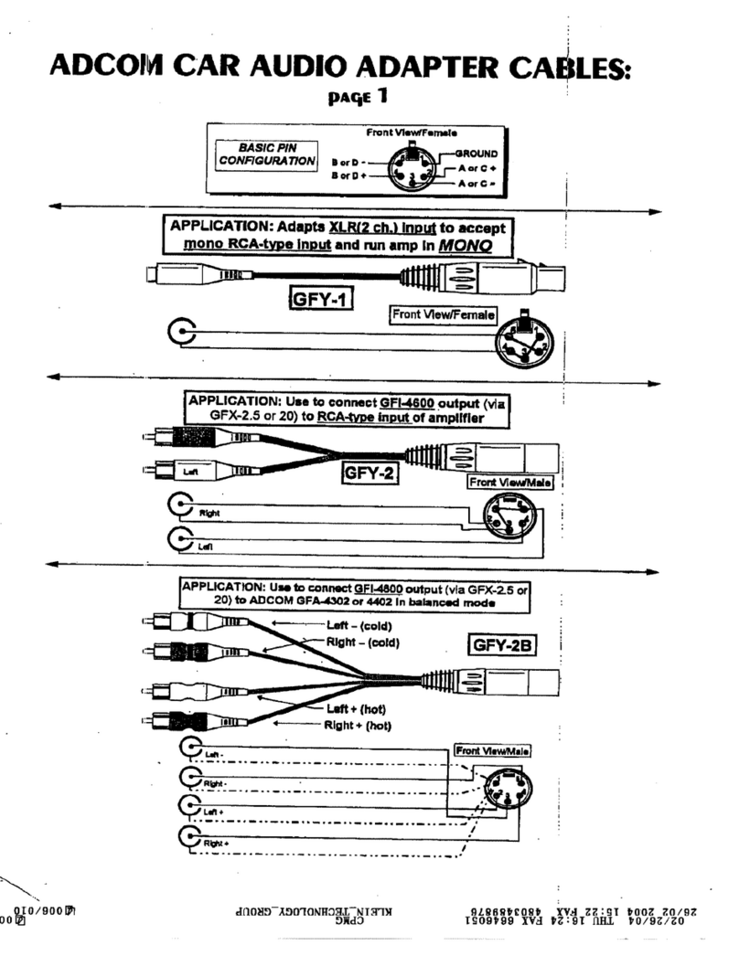 Adcom Audio Adapter Cables owner's manual