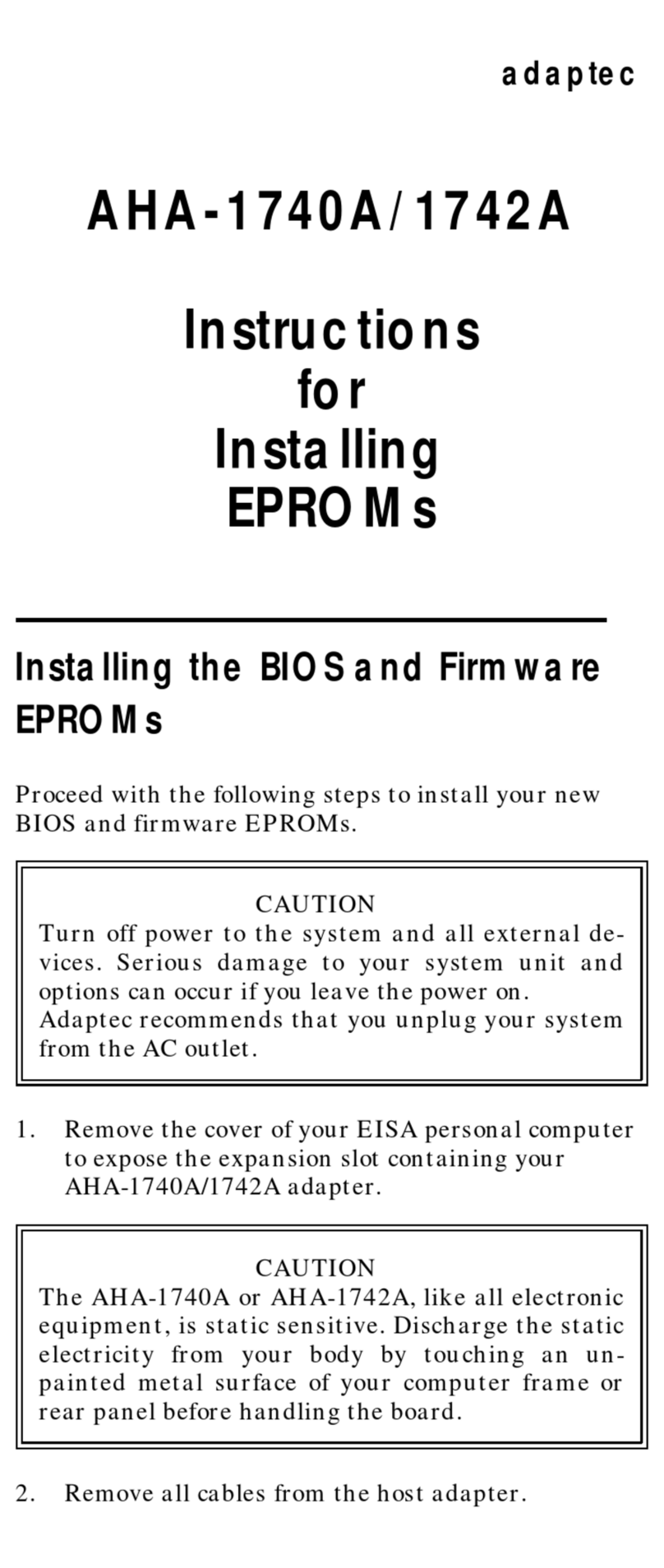 Adaptec AHA-1740A Instructions for installing Adaptec AHA-1740A Instructions for installing