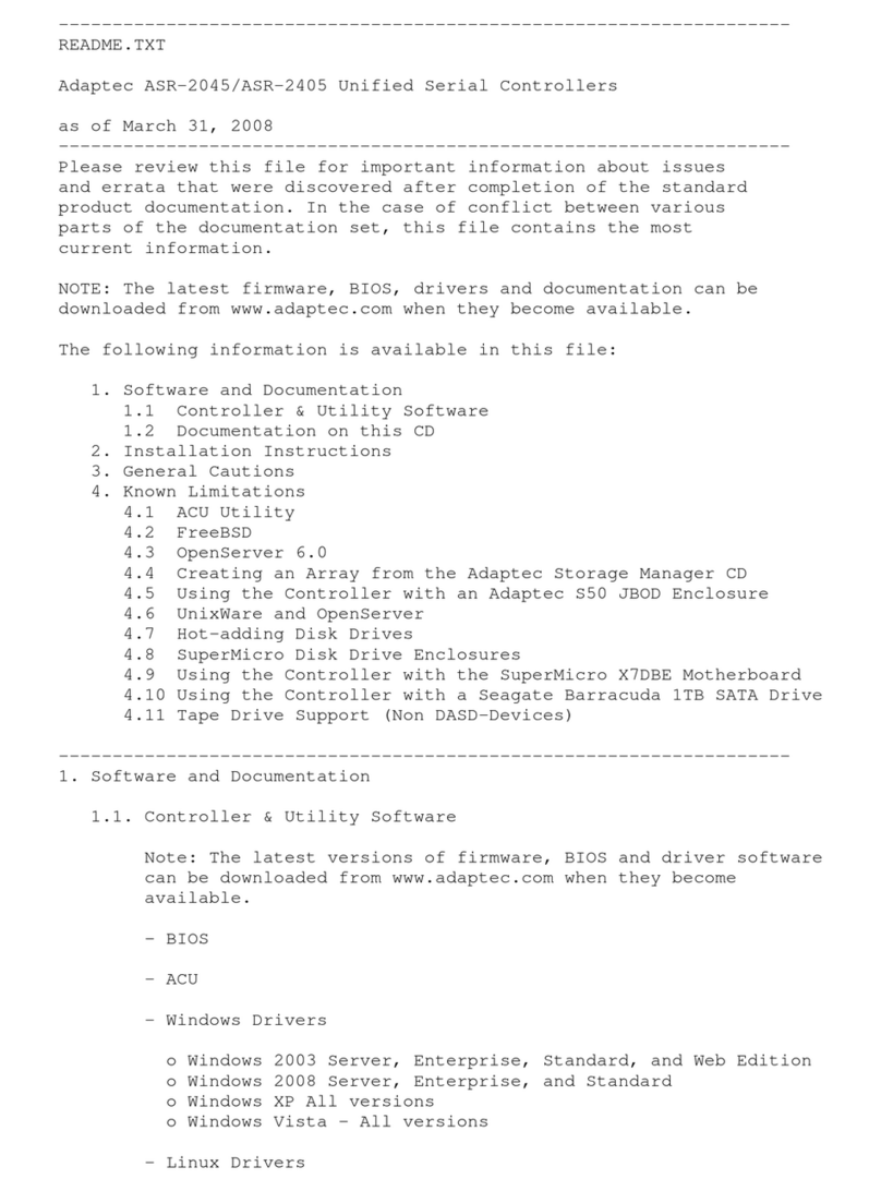 Adaptec ASR-2045 Important information about issues and errata Adaptec ASR-2045 Important information about issues and errata