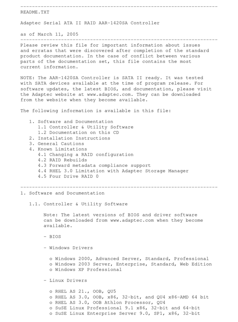 Adaptec AAR-1420SA Instruction sheet