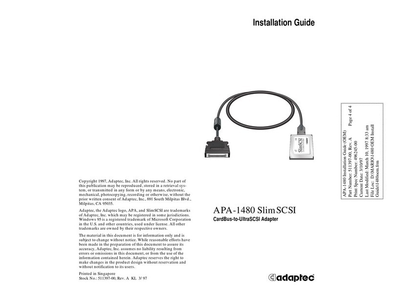 Adaptec APA-1480 SlimSCSI User manual Adaptec APA-1480 SlimSCSI User manual