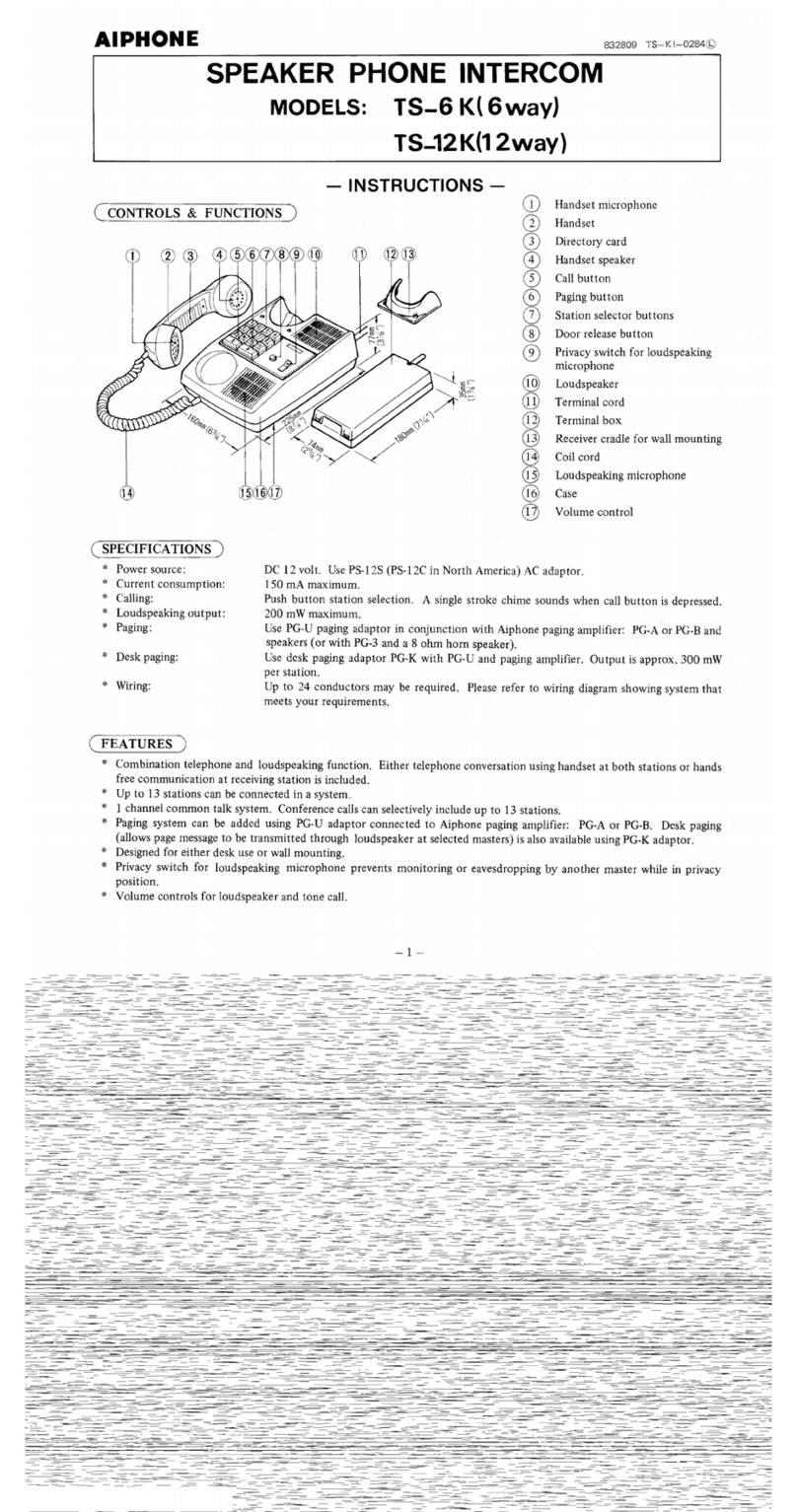 Aiphone TS-12K User manual