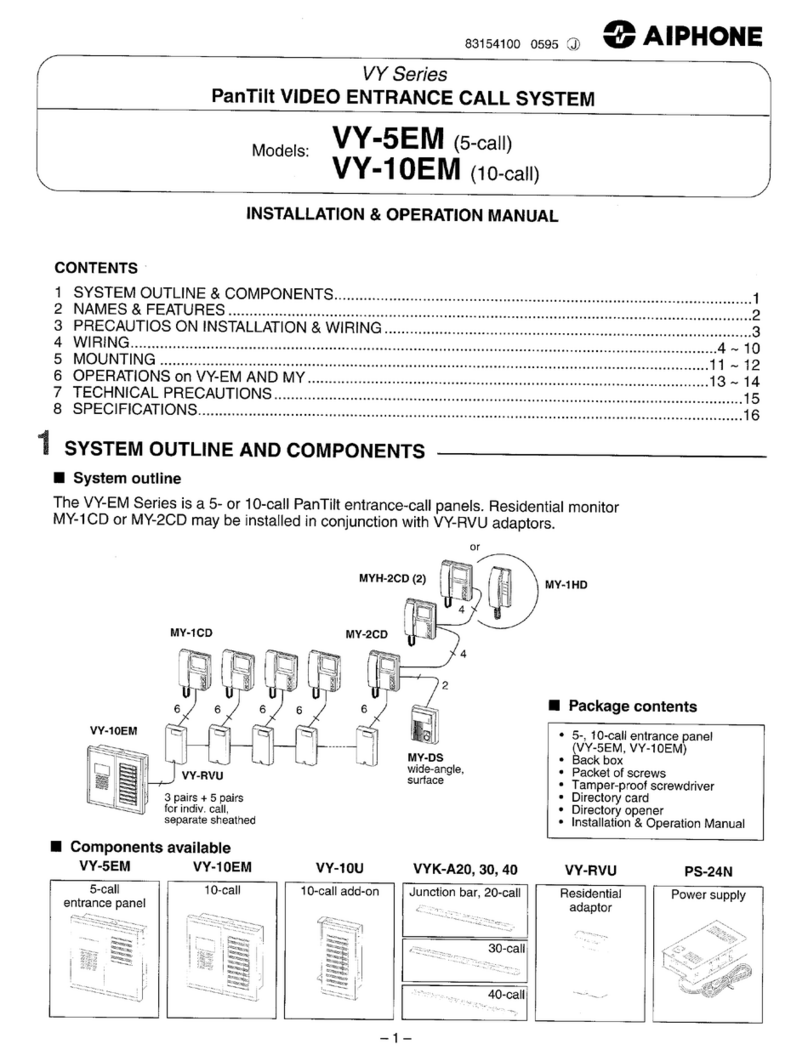 Aiphone VY-10EM Installation & operation manual