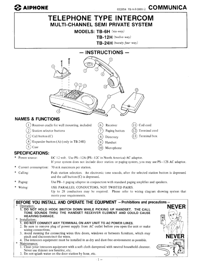 Aiphone TB-12H User manual