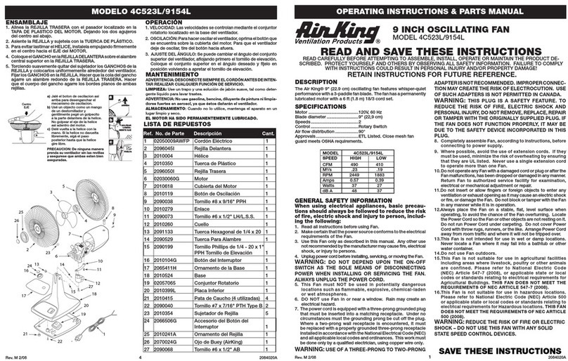 Air King 9154 Operating instructions and parts manual